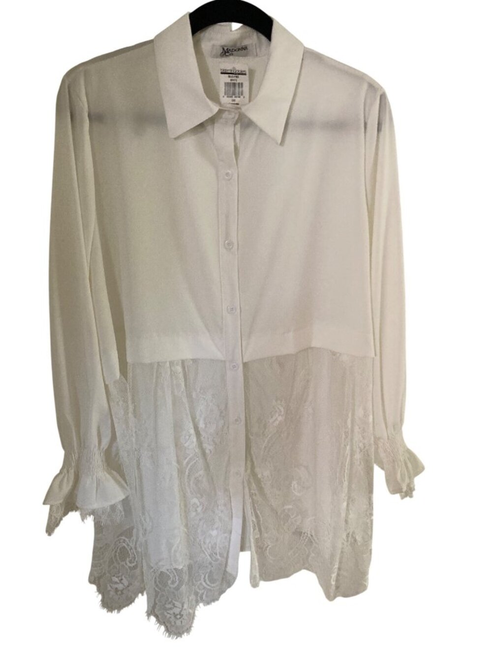 Madonna & Company Lace Panel Button-Down Blouse White OS  NWT